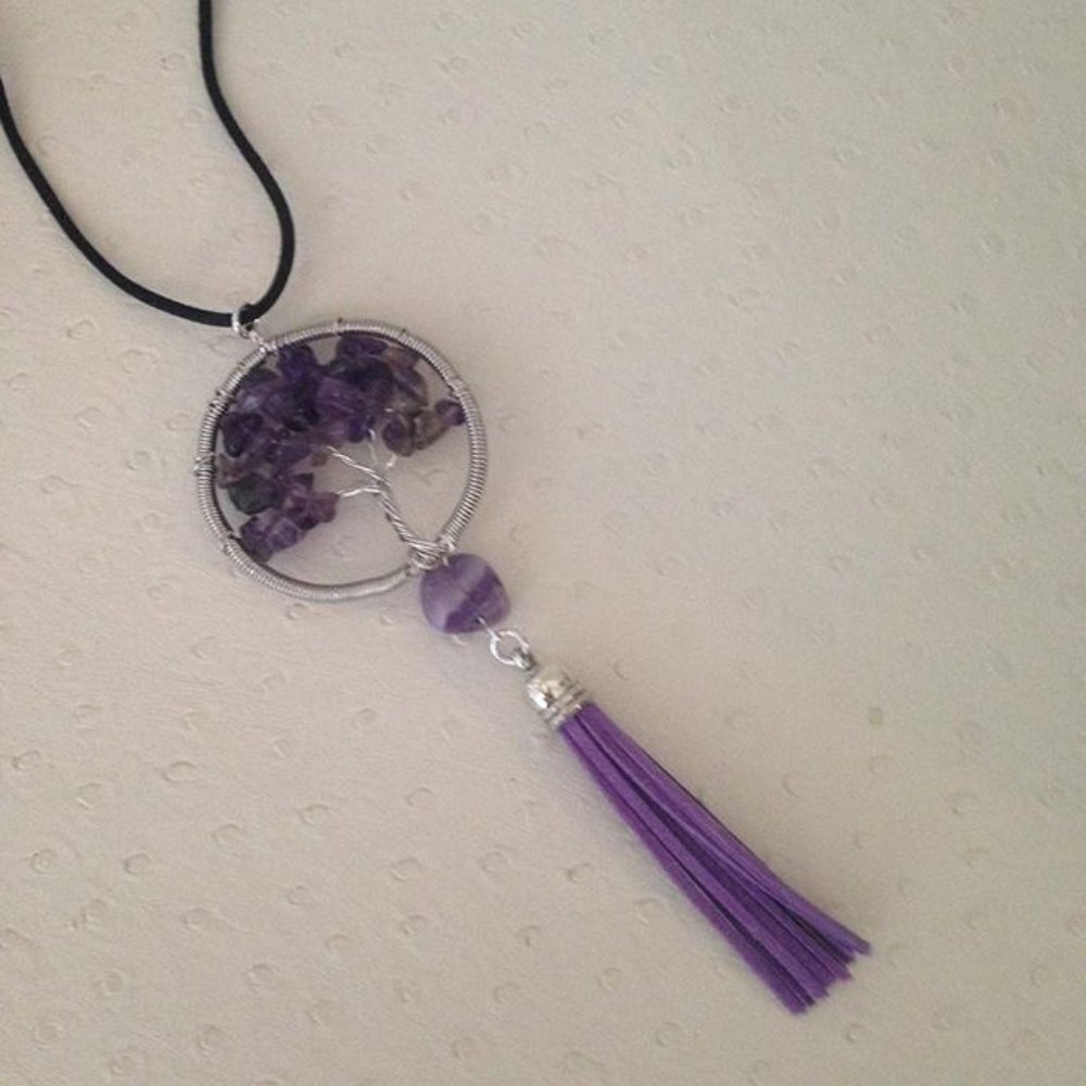 NEW Genuine Amethyst crystal chip Tree of Life necklace